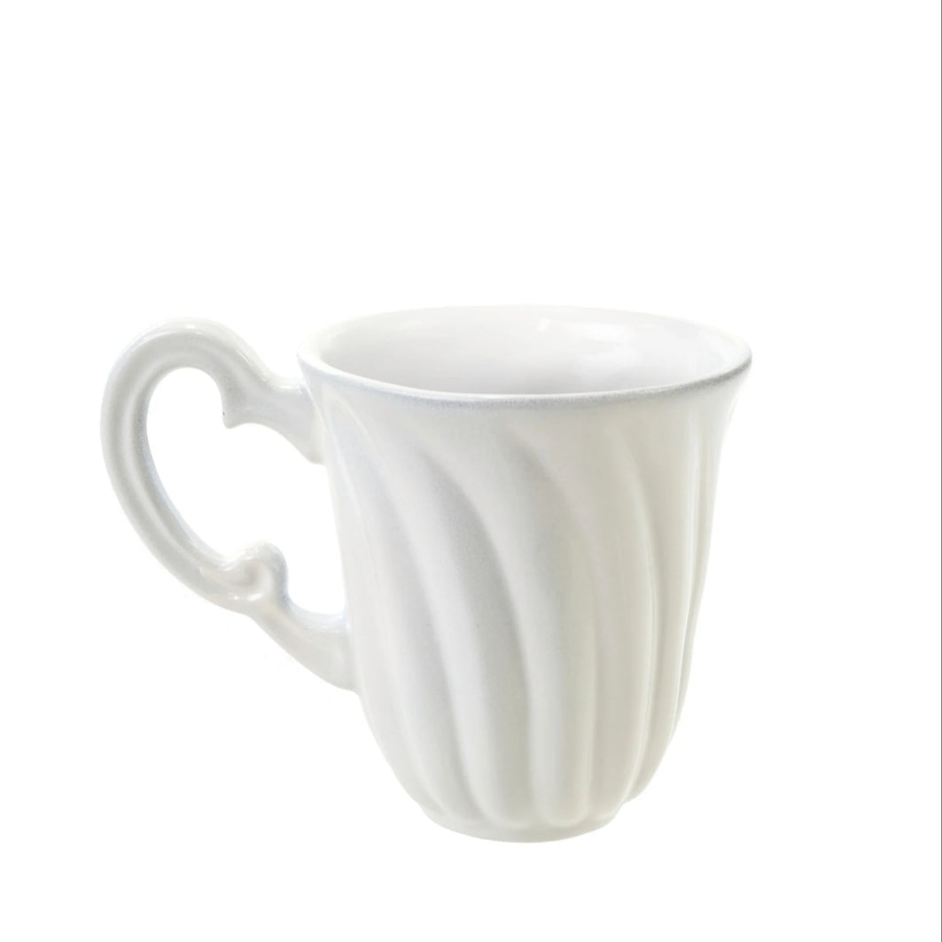 Scalloped Mug - white ceramic - 3.75"L x 5.25"W x 4.25"H