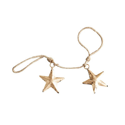 Antiqued Golden Stars on Jute String - 2 star ornament