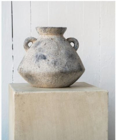 Rustic Cement Vase - Augustus Urn: SKU: 1-3638, Size: 10.5"L x 10.5"W x 9.25"H