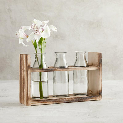 Wooden Holder with 3 Bottles for flowers