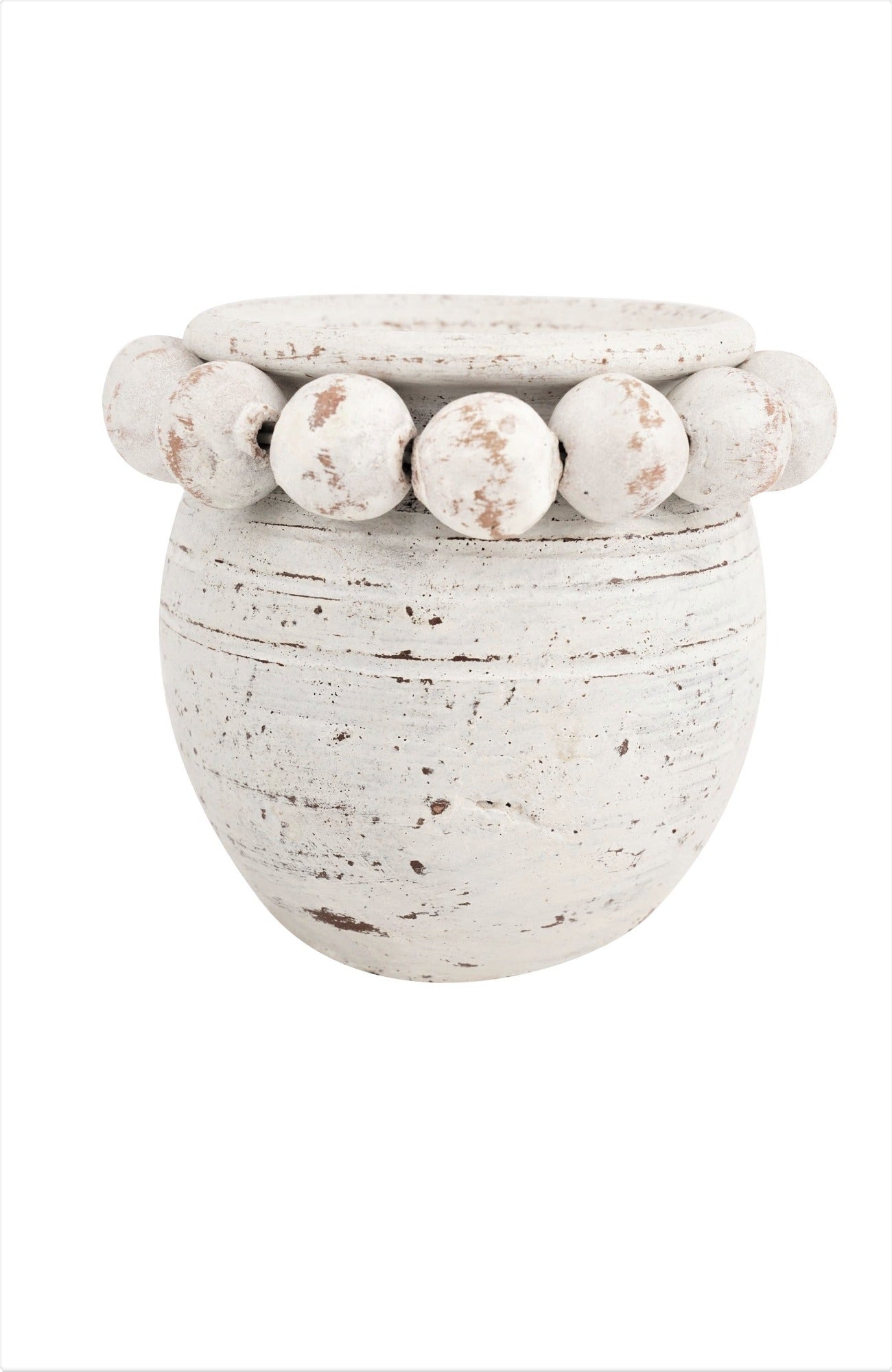 Beaded Clay Jar with Removable Beads - Whitewash - Avalon Willow Home