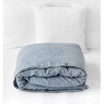 Blue-Melange Linen Duvet Cover folded.