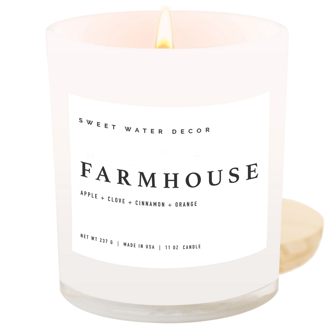 C026WW Farmhouse 11oz White - Wood Lid Candle