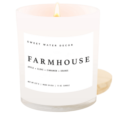 C026WW Farmhouse 11oz White - Wood Lid Candle