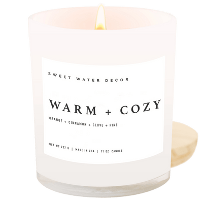 C032WW Warm and Cozy 11oz White Jar Wood Lid Candle