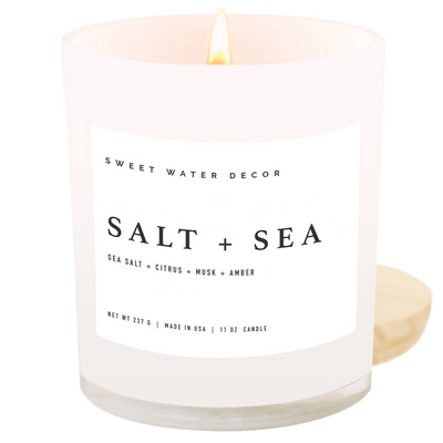 C035WW Salt and Sea 11oz White | Wood Lid Candle