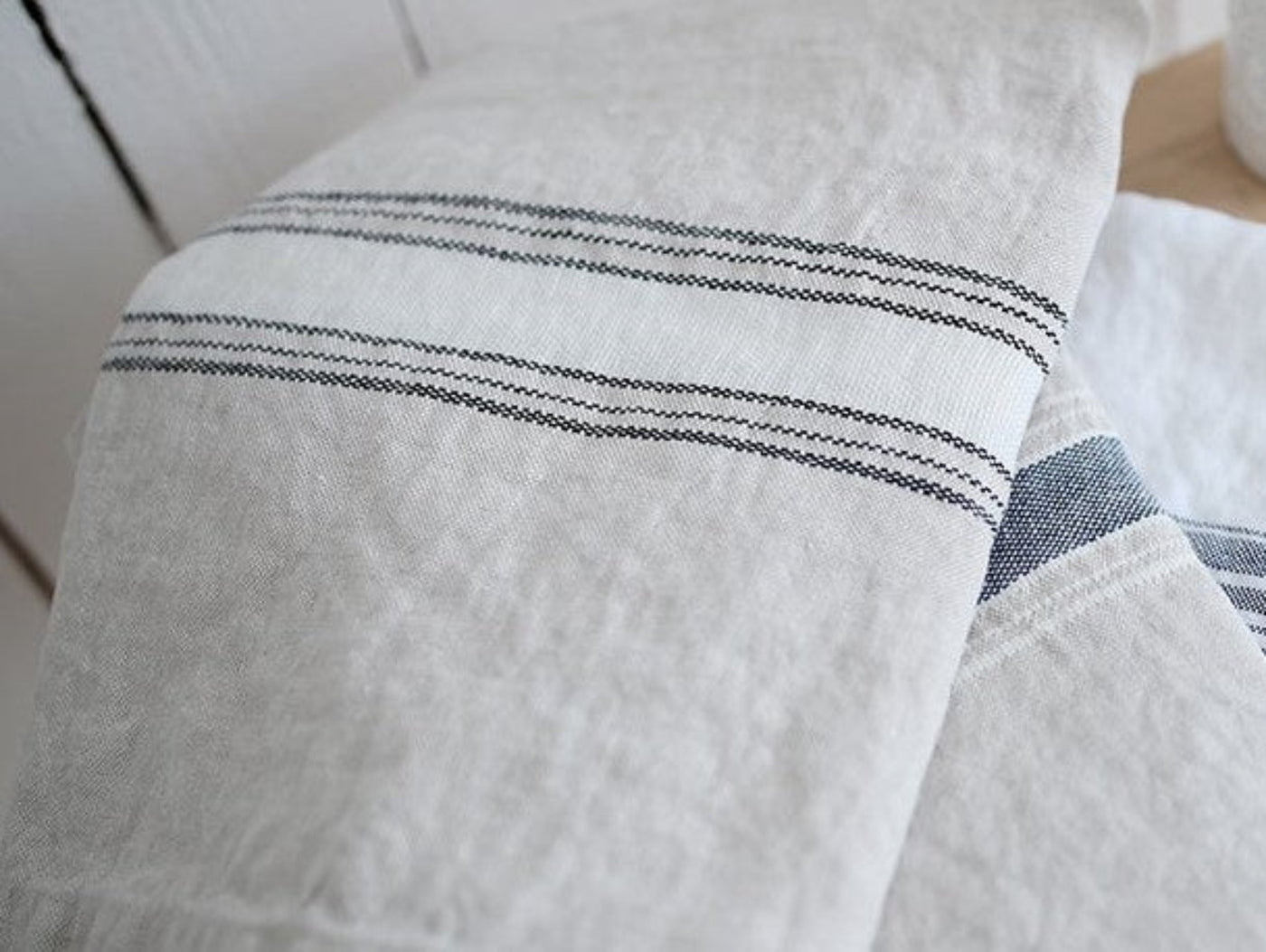 Casa Linen Tea Towel – Handcrafted, Stonewashed European Flax, Farmhouse Stripe Design