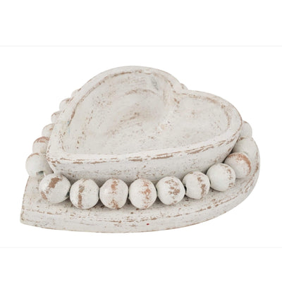 Clay Heart Bowl with removable beads, in an antique whitewashed finish