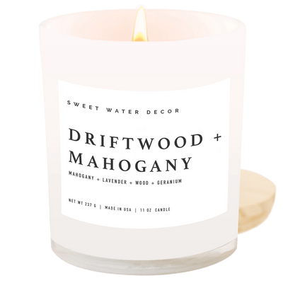 Driftwood & Mahogany Soy Candle 1oz White, Wood lid