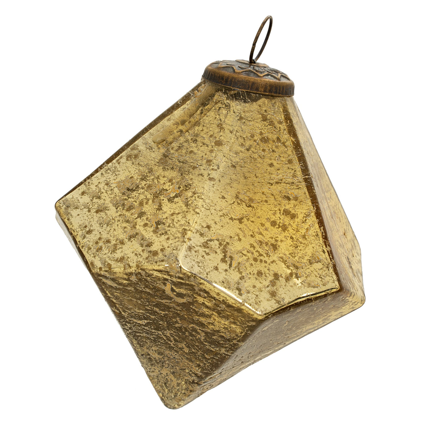 Diamond Drop Ornament - Antiqued Gold color, diamond shape