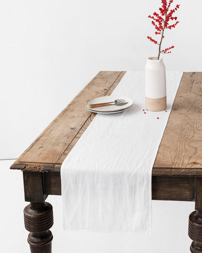 European Linen Table Runner, White