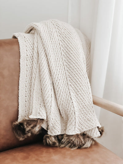 Faux Fur Poms Throw Blanket