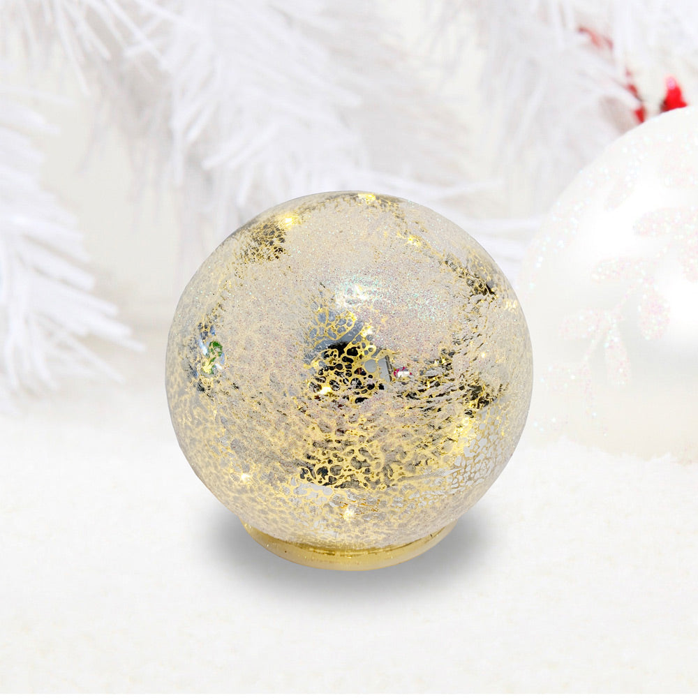 Frosted Christmas Globe - 4" Glass with Led-Lights