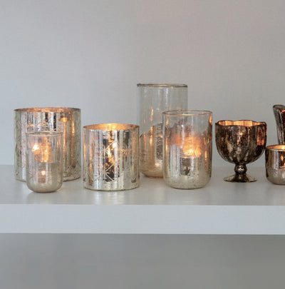 Glass Hurricane Silver Candle Holders