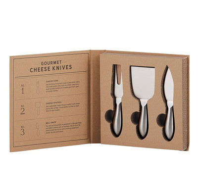Gourmet Cheese Knives - Set includes: Cheese Fork, Cheese Spatula, Bell Knife, and gift box