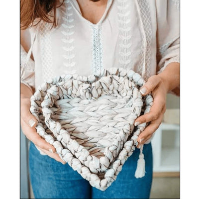 Heart Basket Tray, Whitewash - small & large