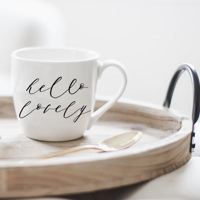 Hello Lovely Mug displayed on tray