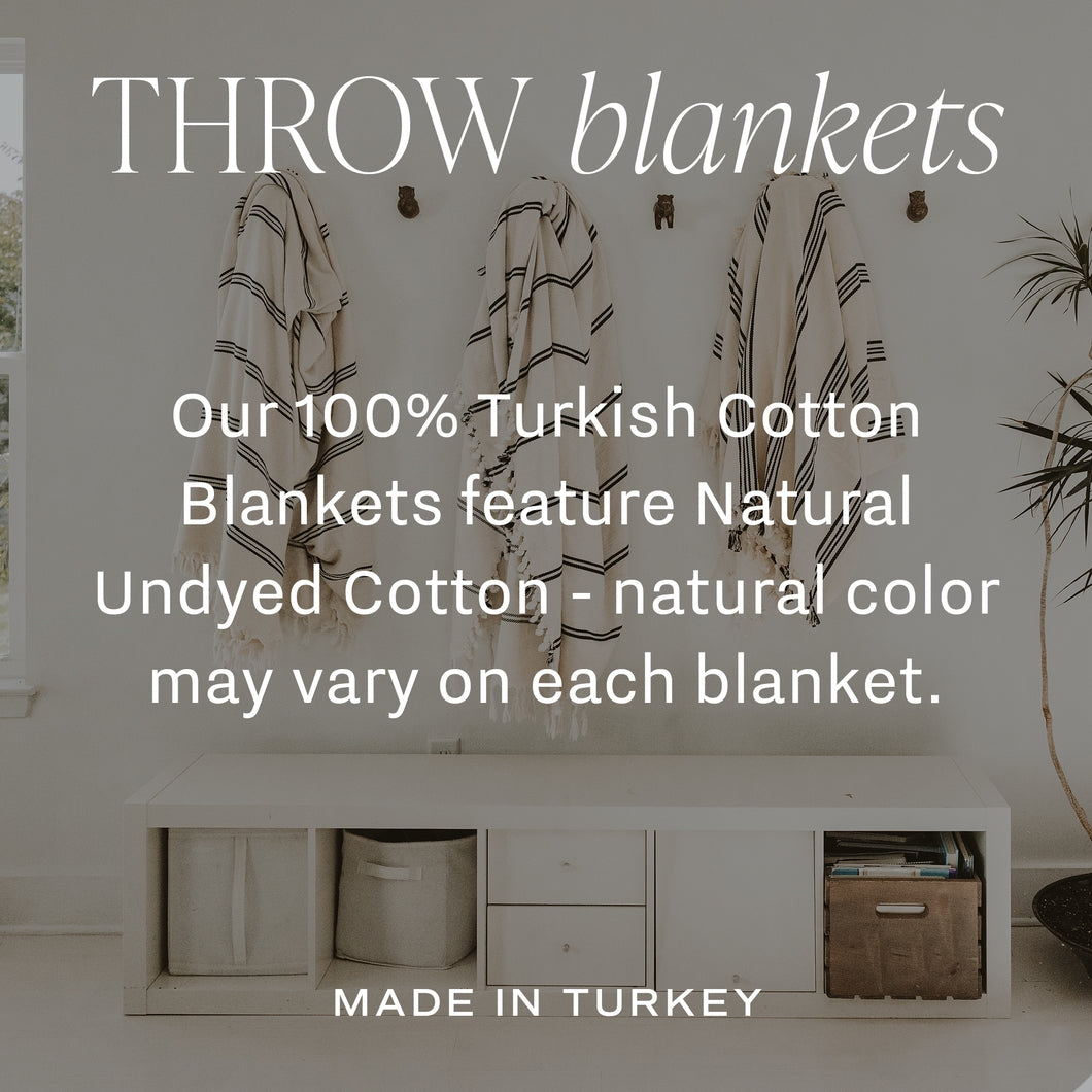 Turkish Throw Blankets - 100% Turkish Cotton - Undyed cotton - natural color may vary on each blanket