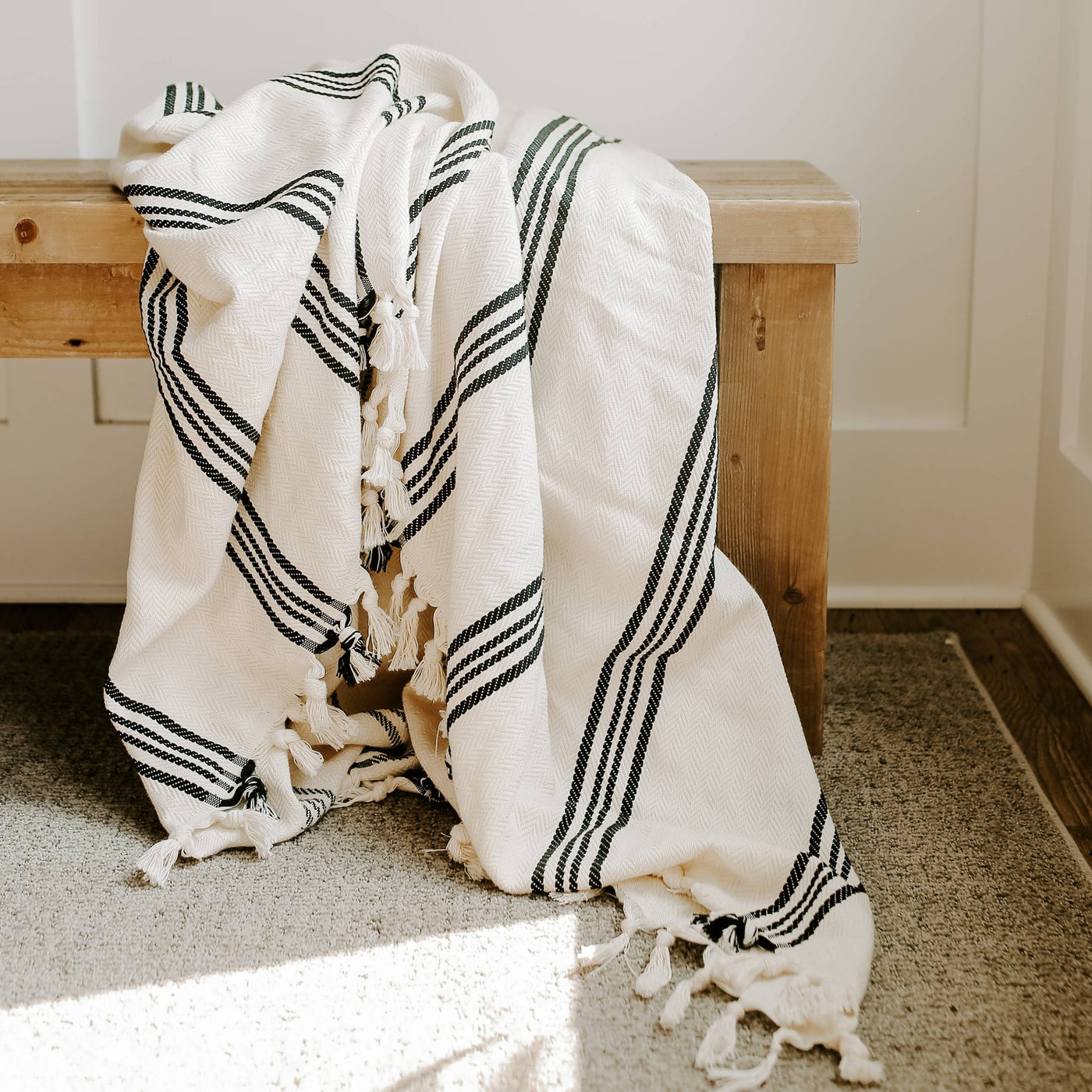 Turkish Throw Blanket on Bench - Style: Henley BL003