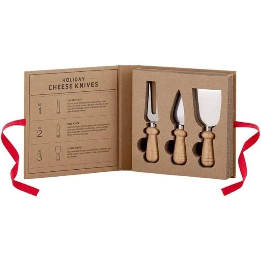 Holiday Wood Cheese Knives Christmas Gift Set