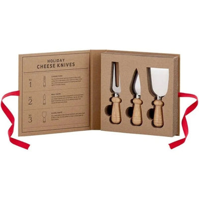 Holiday Wood Cheese Knives Christmas Gift Set