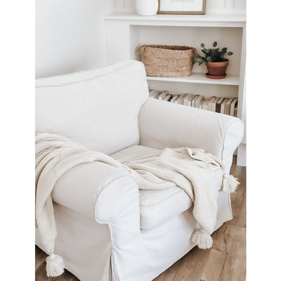 Knit Throw Blanket With Tassels for couch - Colour: Cream-Beige