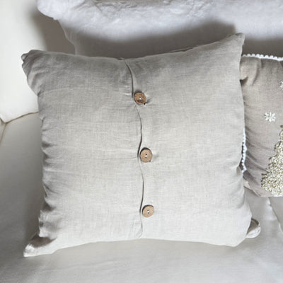 Linen Basketweave Throw Pillow with Wooden Buttons