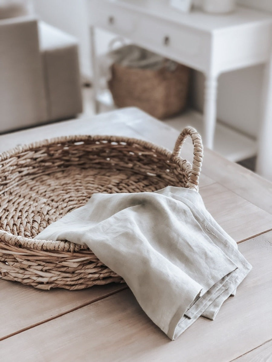 Grey Linen Tea Towel in basket tray