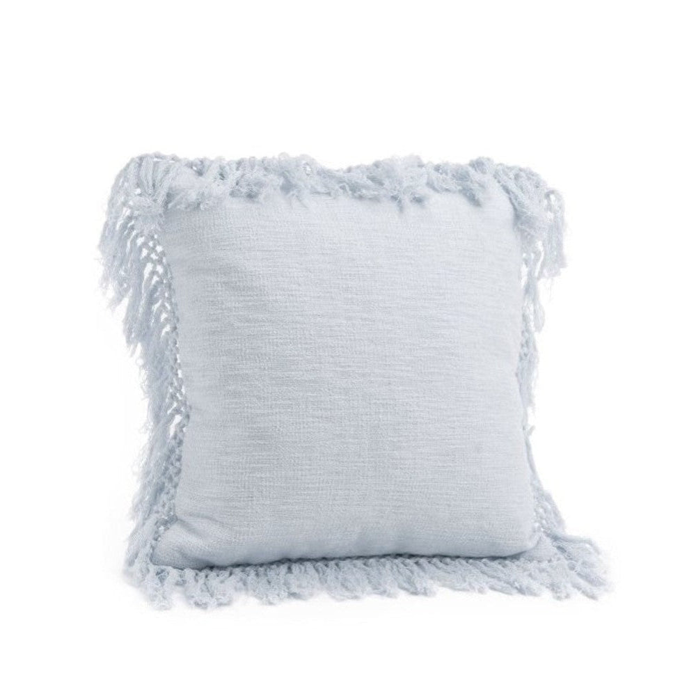 Macrame Fringe Pillow - Soft blue