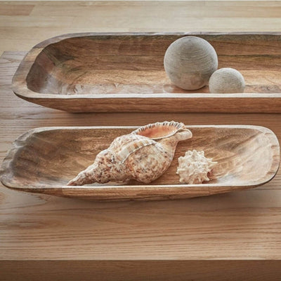 Artisan-carved Malibu Mango Wood Dough Bowl styled as a modern farmhouse centerpiece, handmade sustainable wooden decor