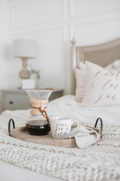 Morning tray with Hello Lovely mug.