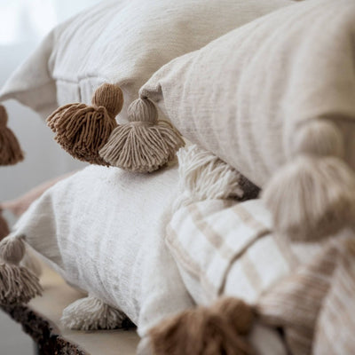 Moroccan White Pompom pillows