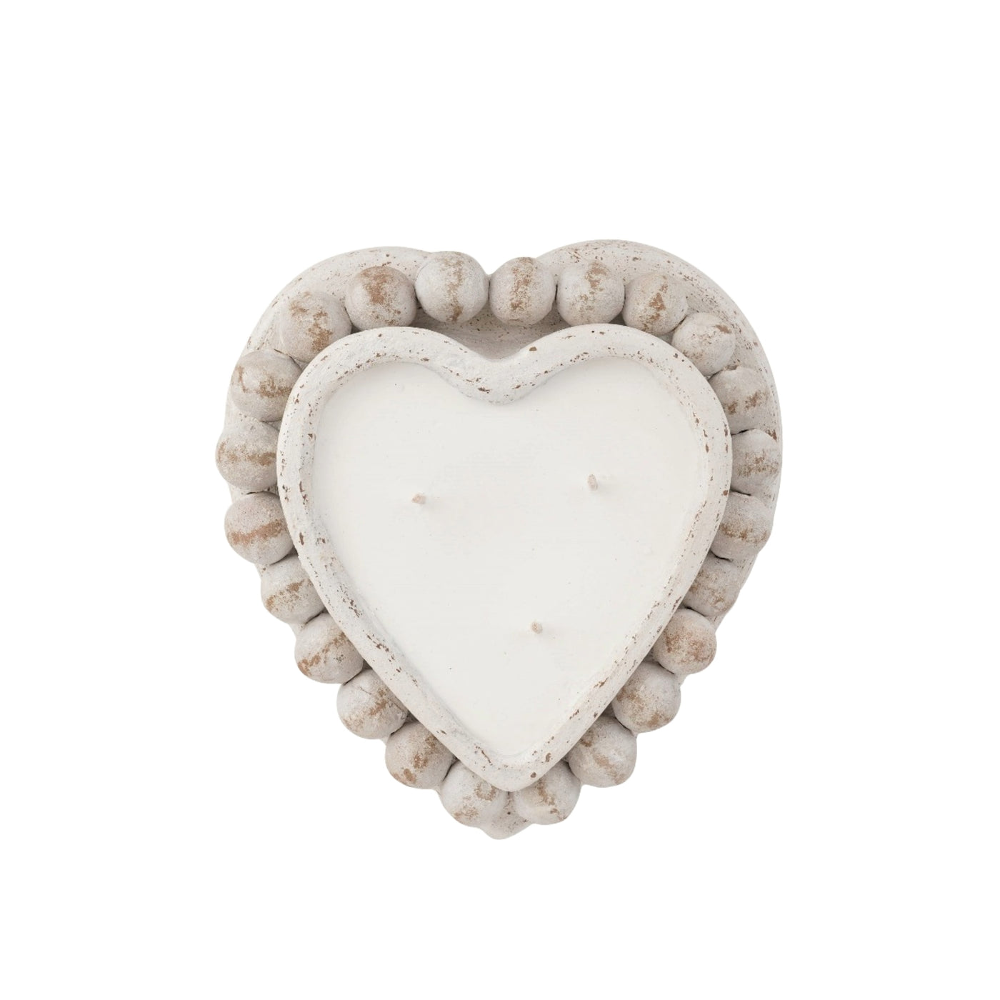 My Amigos Imports - Beading Heart™ - Candle Pour Clay Vessel in distressed white, SKU300 - candle-not-included