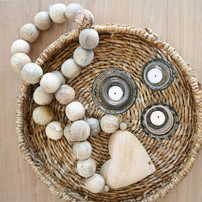 Natural Abaca Tray with decor.