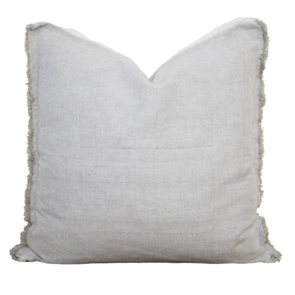 Fringe Pillow in natural oat chambray color