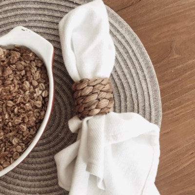 Organic white Cloth Napkins in place setting. 