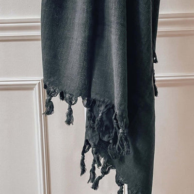 Turkish Towel: Abyss, Charcoal hue color with hand-loomed tassels. Oversized 63" x 39.4", SKU: OVT001 Brand: House of Jude