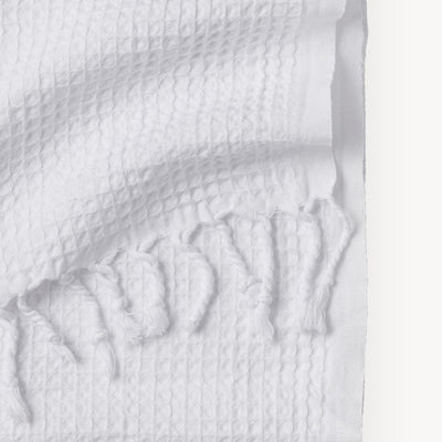 Handspun tassels of white salt hand towel Stonewashed Waffle weave style