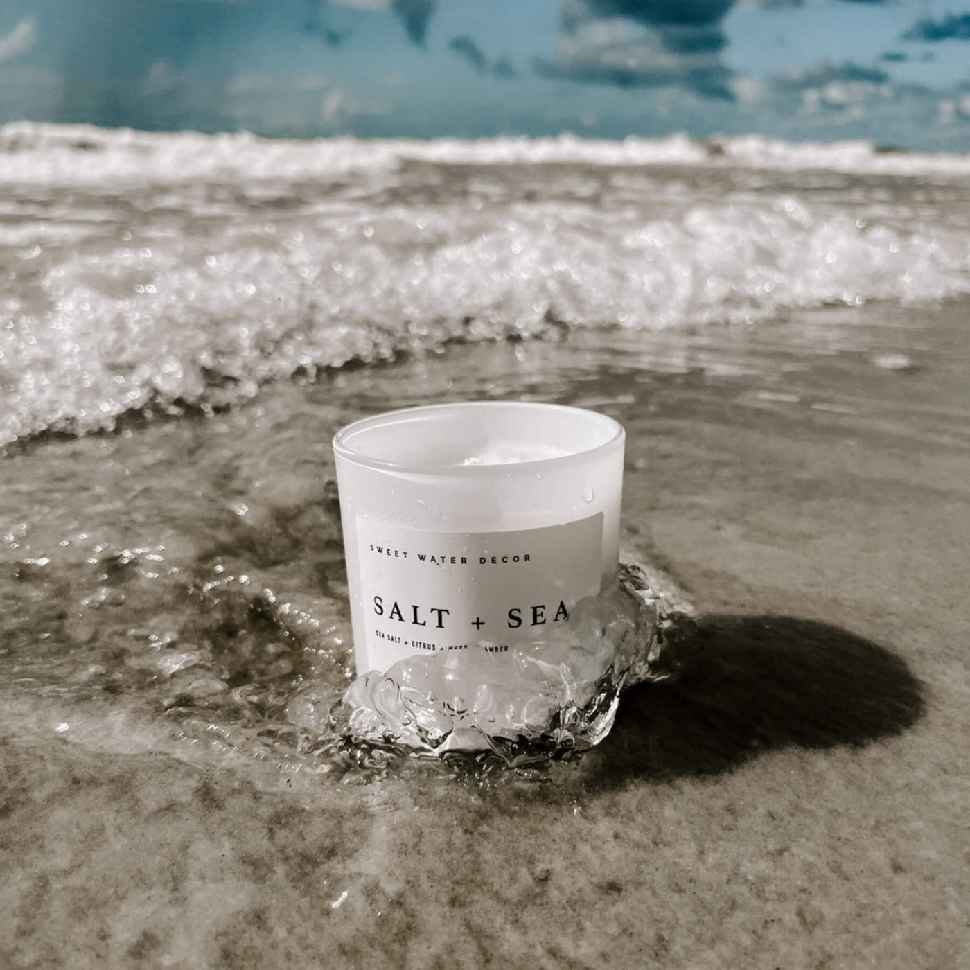 Salt & Sea 11oz Soy Candle at Beach Shoreline