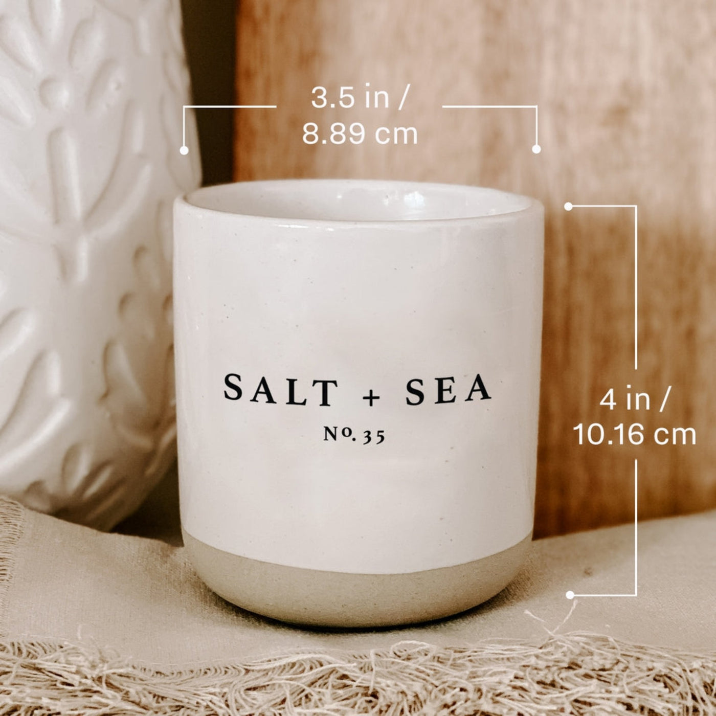 Salt & Sea Stoneware Soy Candle Measurements / Size - 3.5" x 4"