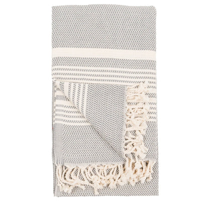 Slate-colored Hasir Turkish Towel: with tassels have an ultra-soft hand feel and luxe texture. A mid-weight weave towel, it is an ideal everyday choice for bath, beach, home, & more. SKU# TTH10