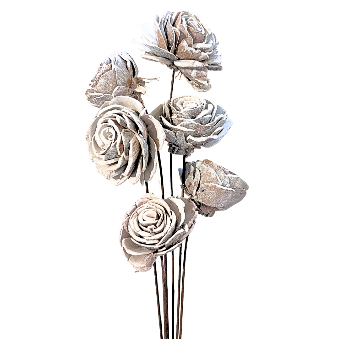 Small Wooden Roses - Whitewash