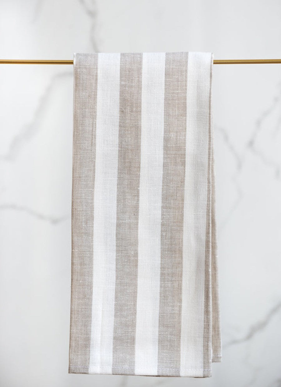 Taupe Stripe Linen Tea Towel