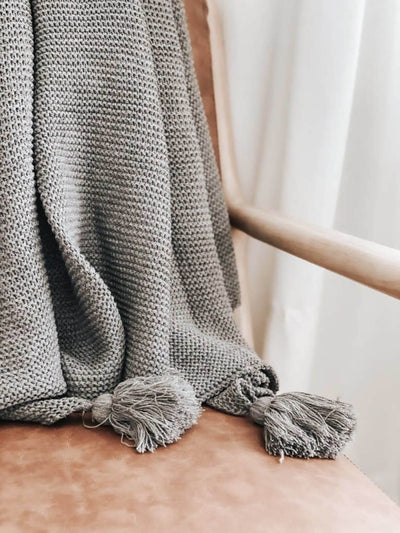 Throw Blankets With Tassels - Grey Knit