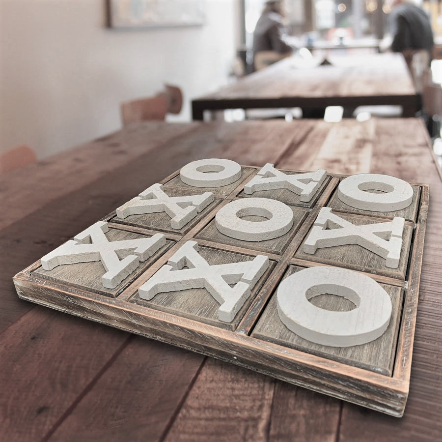 Tic Tac Toe Board - Natural with Whitewash X's and O's - Wooden