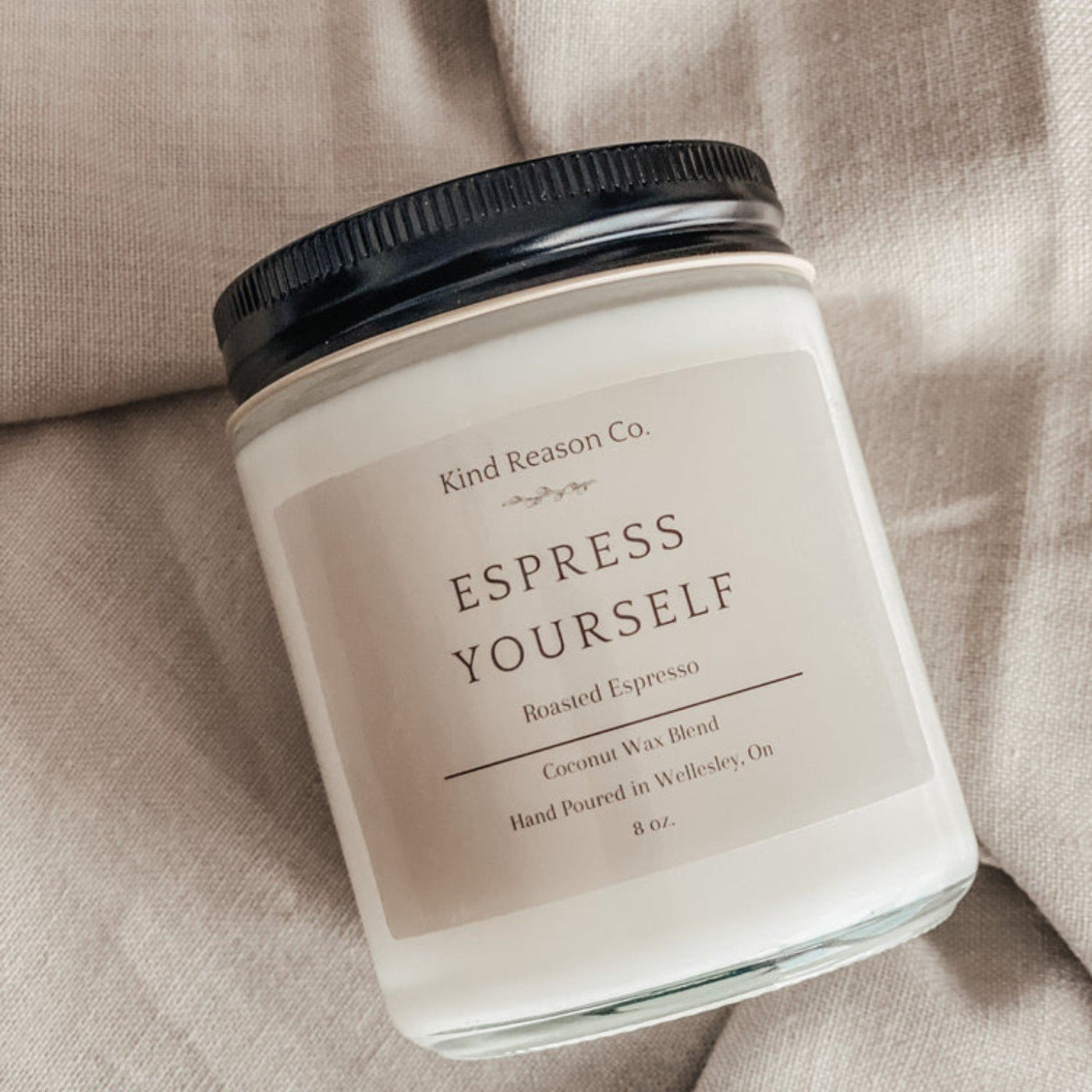 Toxin-Free Candle: Espress Yourself scent.  8oz. Made with coconut wax and all natural ingredients