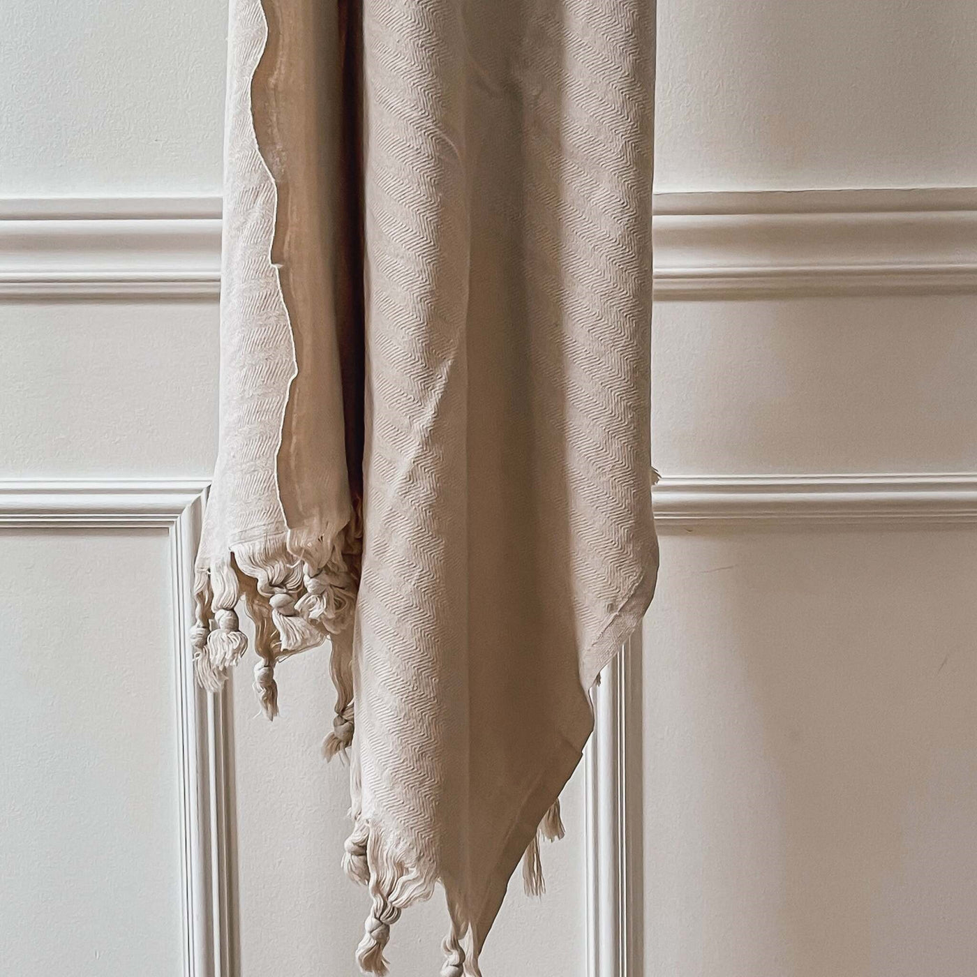 Turkish Hand Towel: Made from the finest 100% Turkish cotton with knotted fringe. Color: Oat · Size: 41"x23" · Brand: House of Jude · SKU: HDT003 · Shop online at Avalon Willow Home