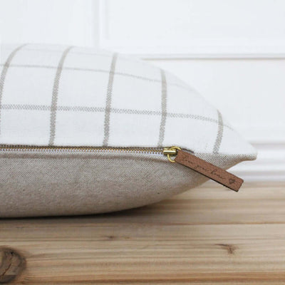 Windowpane Throw Pillow – 24x24 Off-White & Beige Linen-Cotton