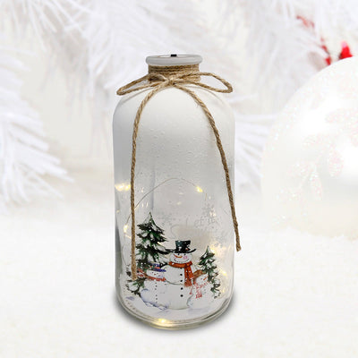 Winter Snowman Deco Bottle with LED lights. Christmas decor