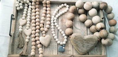 Wooden Prayer Beads with Cement Heart SKU: 7-9809